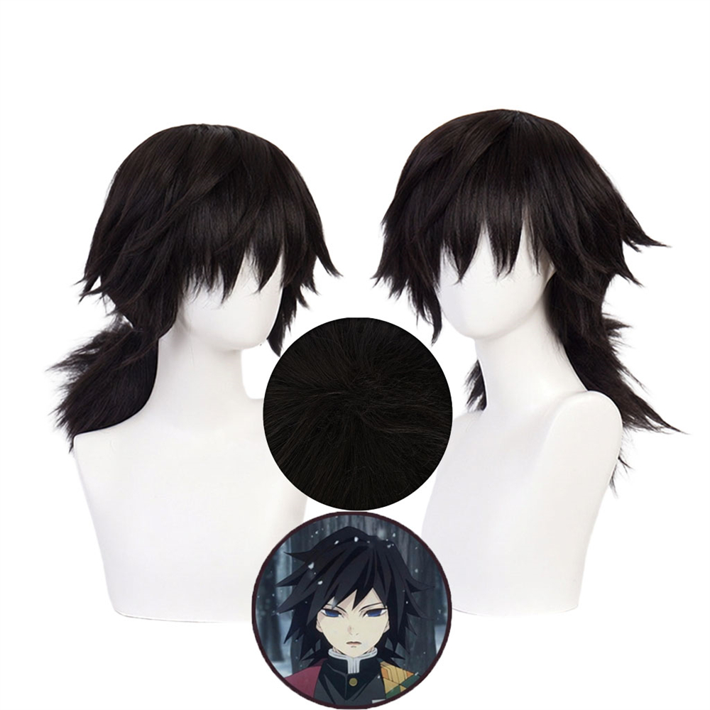 Synthetic Wigs - Tomioka Giyuu Cosplay Pruik Zwart Kort